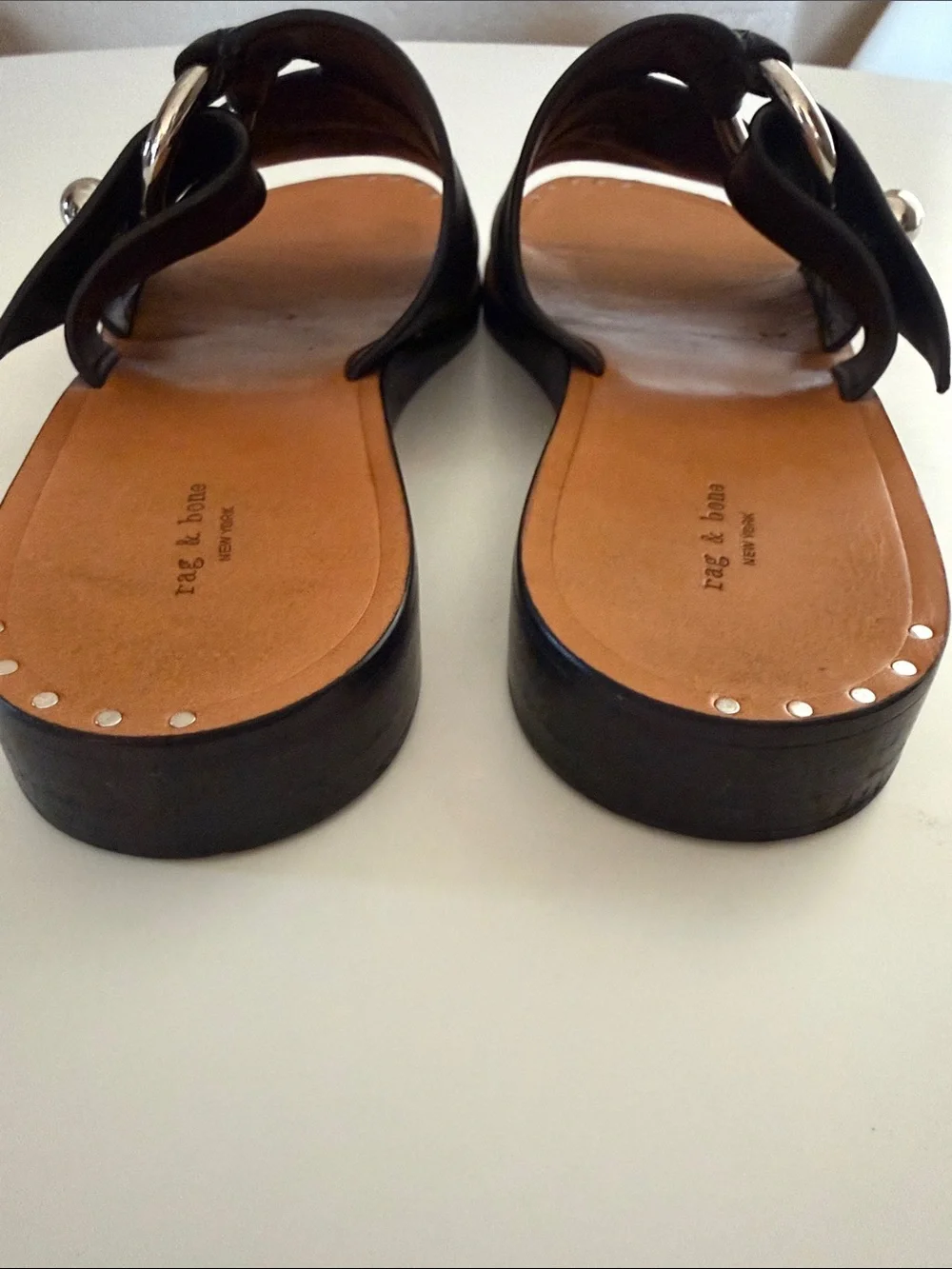rag & bone Arc Flat Slide Sandal Premium Black Leather Minimalist Style 8.5-9 US